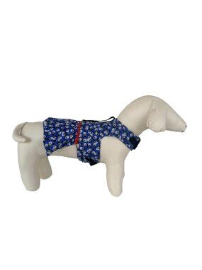 Handmade Small Dog Adjustable Dress Outfit w Harness Blue Snowman Ruffle Trim